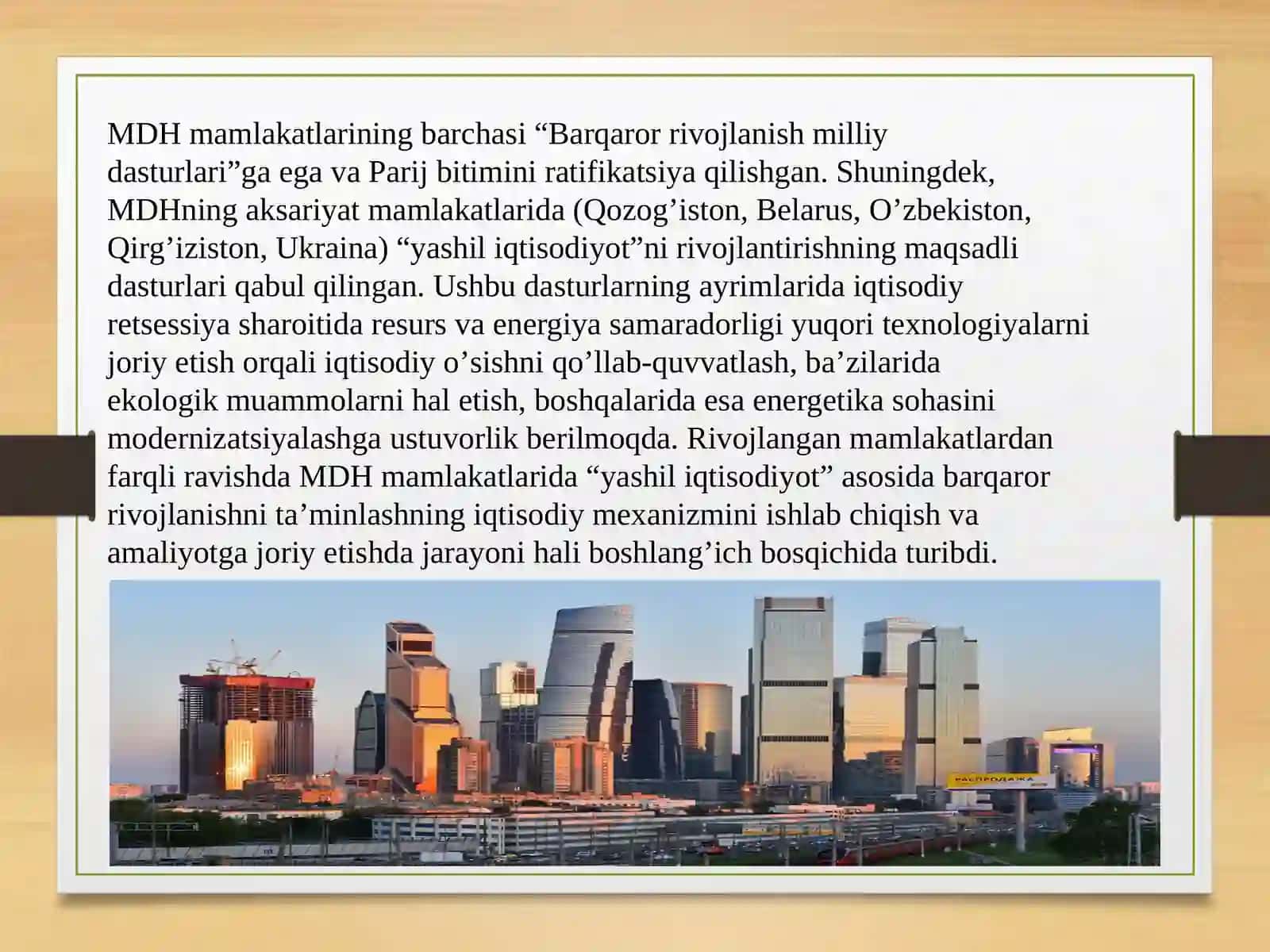 MDH mamlakatlarining "yashil iqtisodiyot" tizimi 2