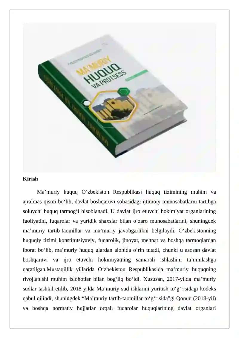 Ma’muriy huquqning O‘zbekiston Respublikasi huquq tizimidagi o‘rni 2