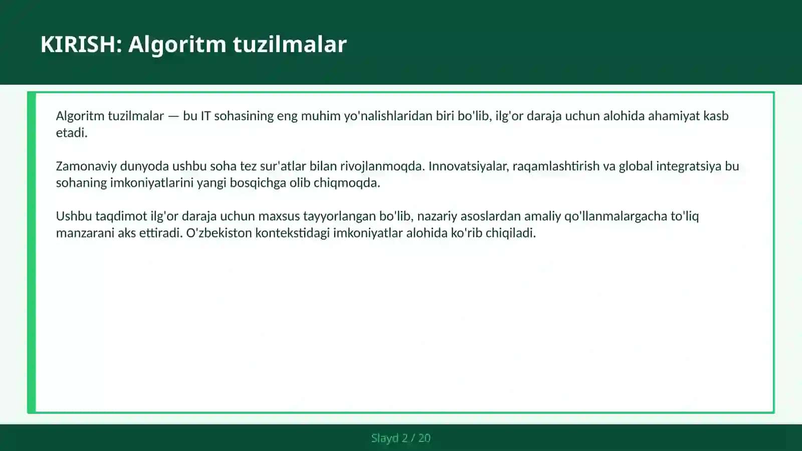 Algoritm tuzilmalar 2