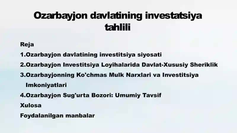 Ozarbayjon davlatining investatsiya tahlili 2