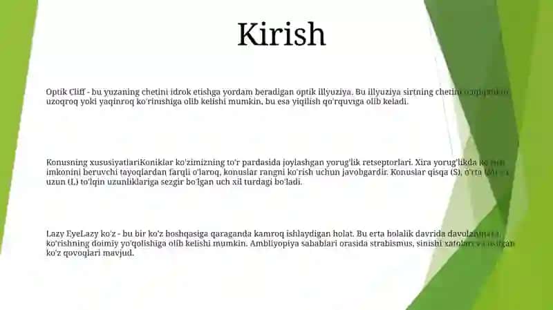Kòznik Òptik Xususiyatlari 2