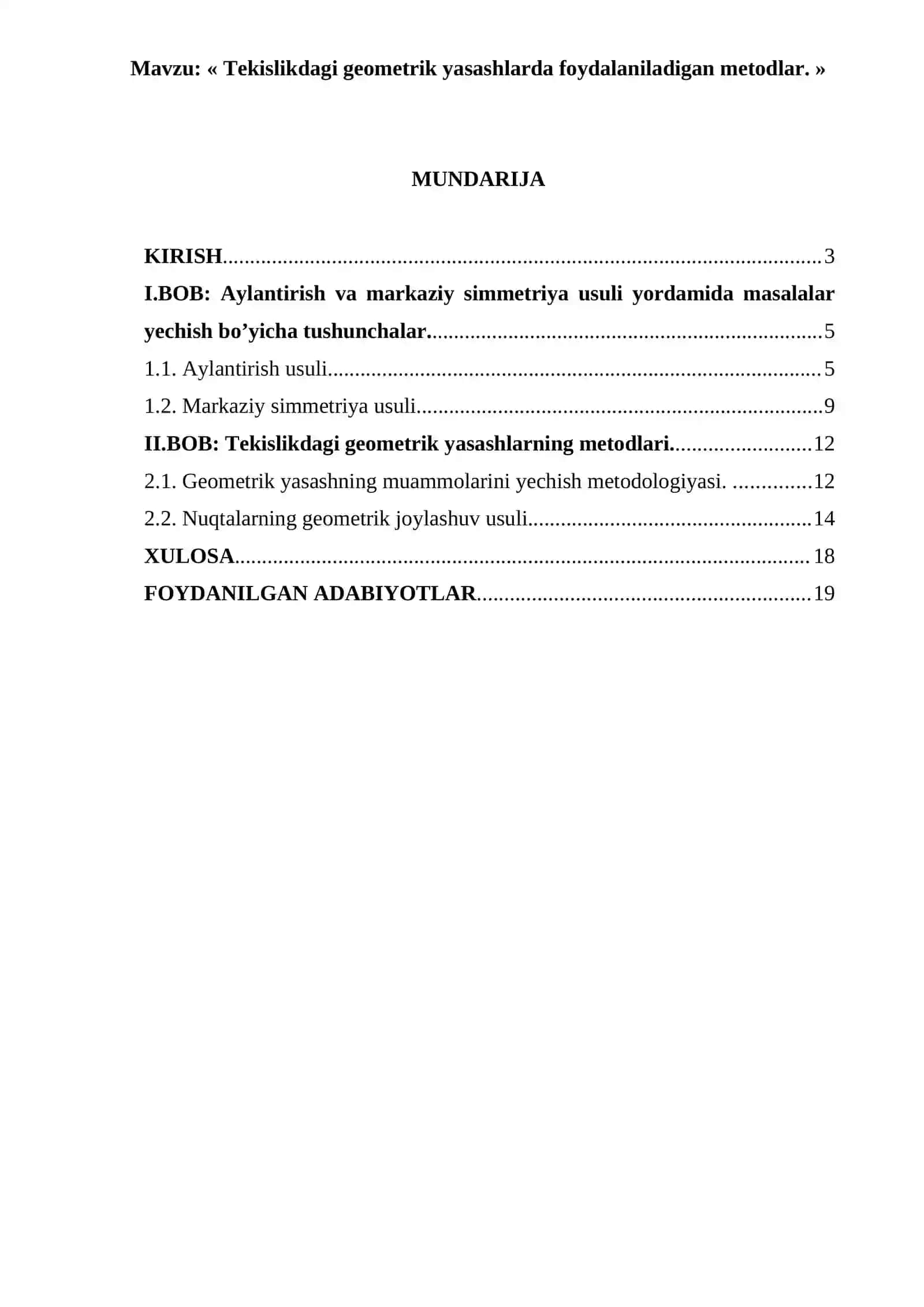 KURS ISHI - Tekislikdagi geometrik yasashlarda foydalaniladigan metodlar 2
