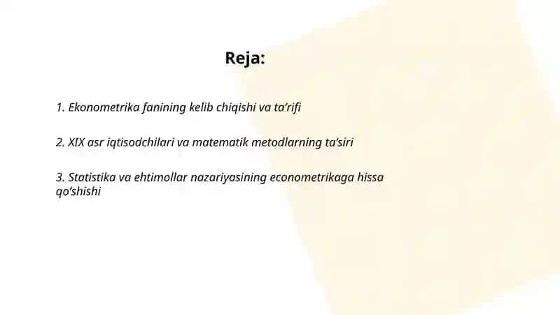 Ekonometrika fanining kelib chiqishi tarixi 2