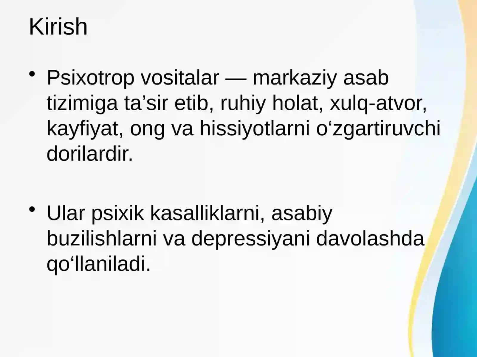 Farmakologiya fanidan "Psixotrop vositalar" 2