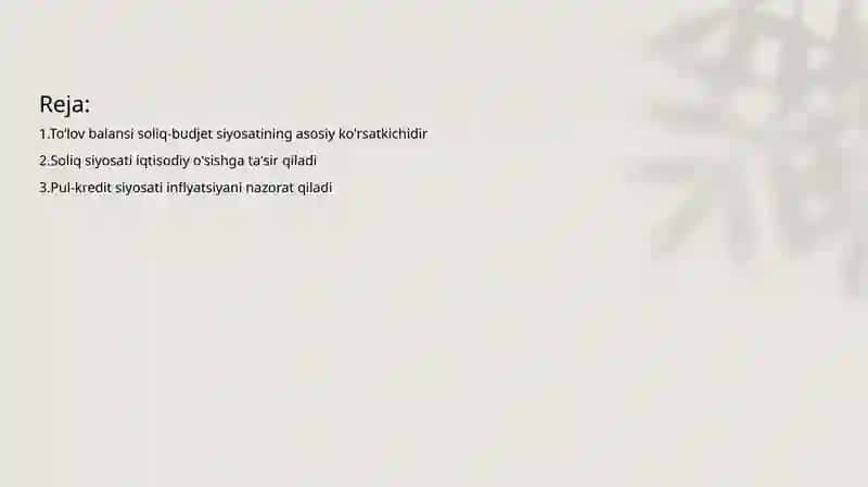 Toʻlovbalansiholatigasoliq-budjetvapul-kreditsiyosatiningta'siri 2