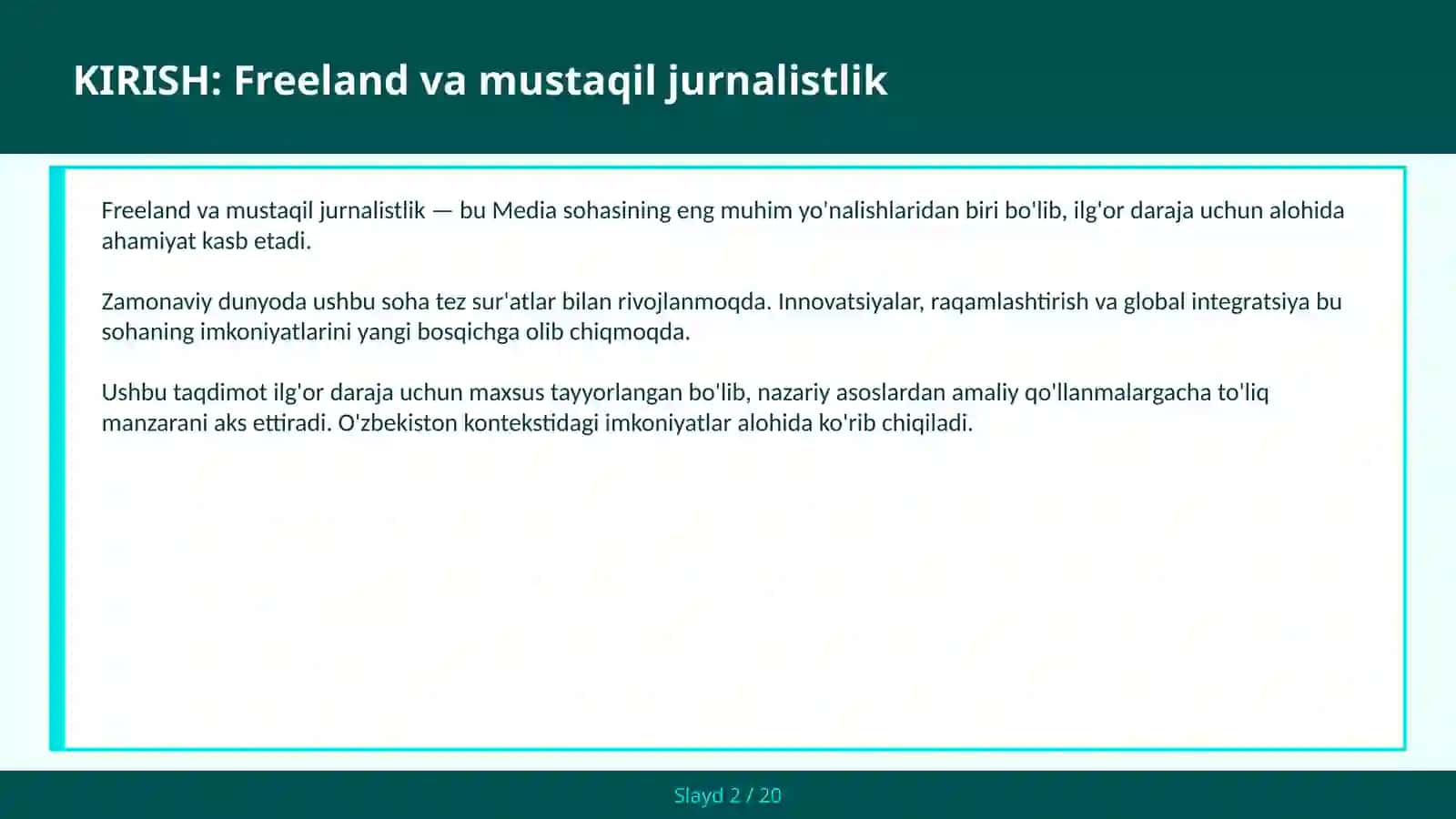 Freeland va Mustaqil Jurnalistlik 2