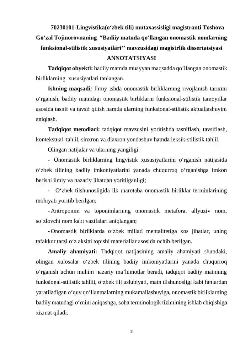 Badiiy Matnda Qo‘llangan Onomastik Nomlarning Funksional-Stilistik Xususiyatlar 2