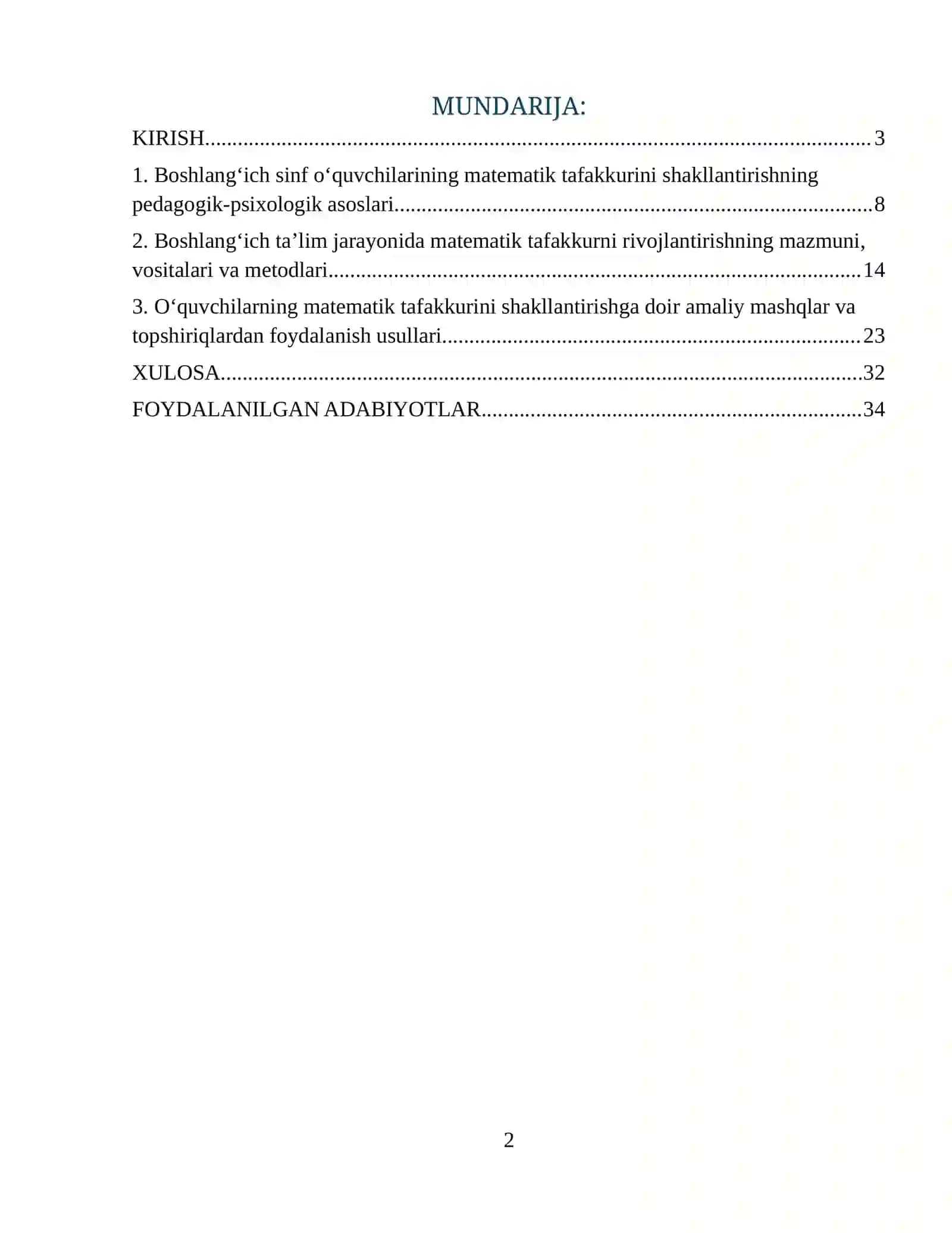 Boshlang‘ich sinf o‘quvchilarining matematik tafakkurini shakllantirishning pedagogik-psixologik asoslari 2