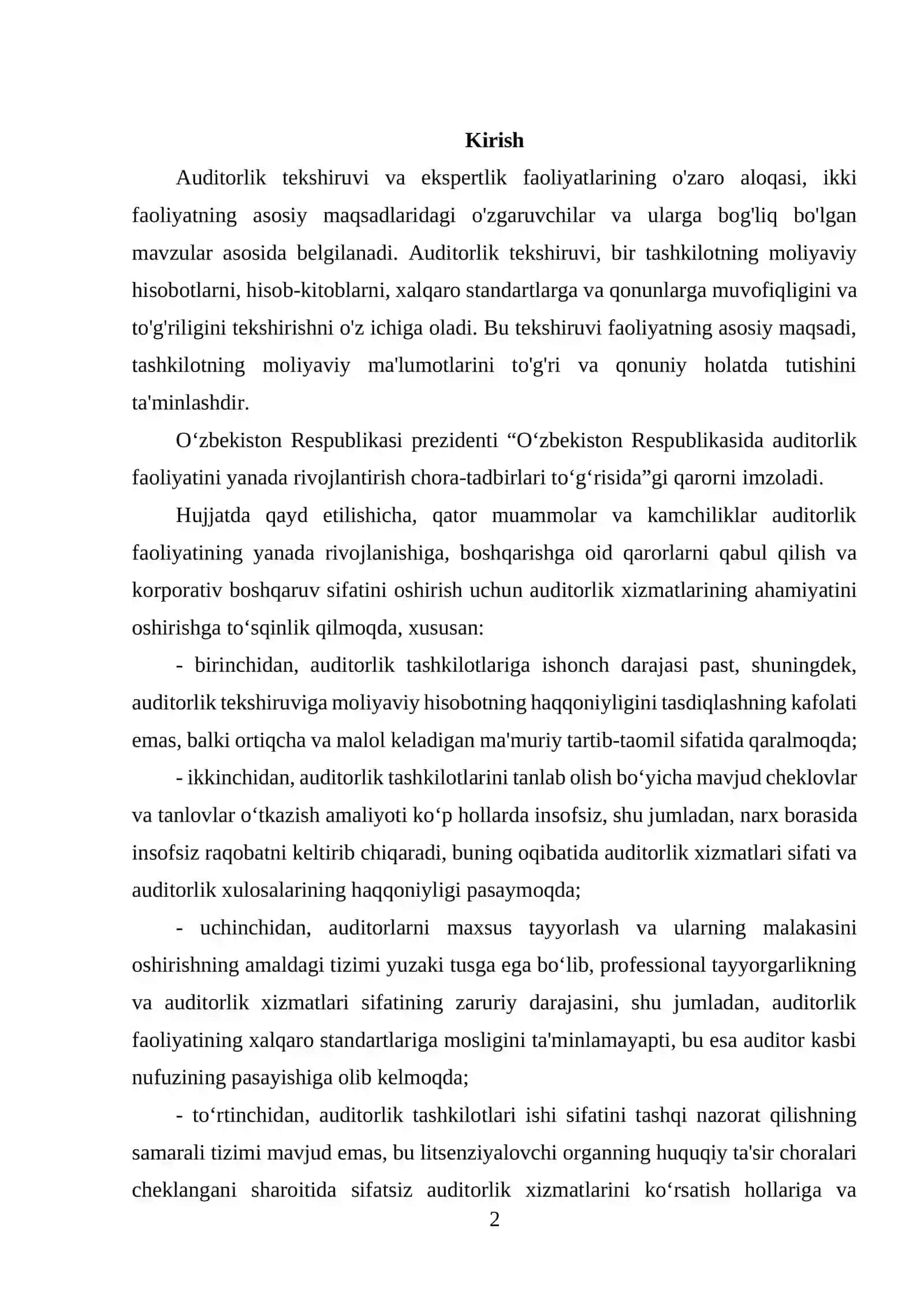 AUDIT JARAYONIDA EKSPERTLAR ISHINI MUVOFIQLASHTIRISH VA ULARNING XULOSALARI UCHUN AUDITORLIK MAS’ULIYATI 2