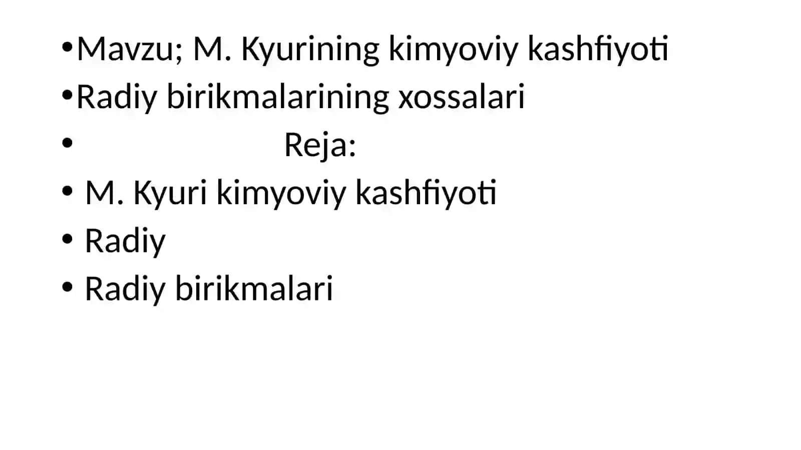 M. Kyurining kimyoviy kashfiyoti 2