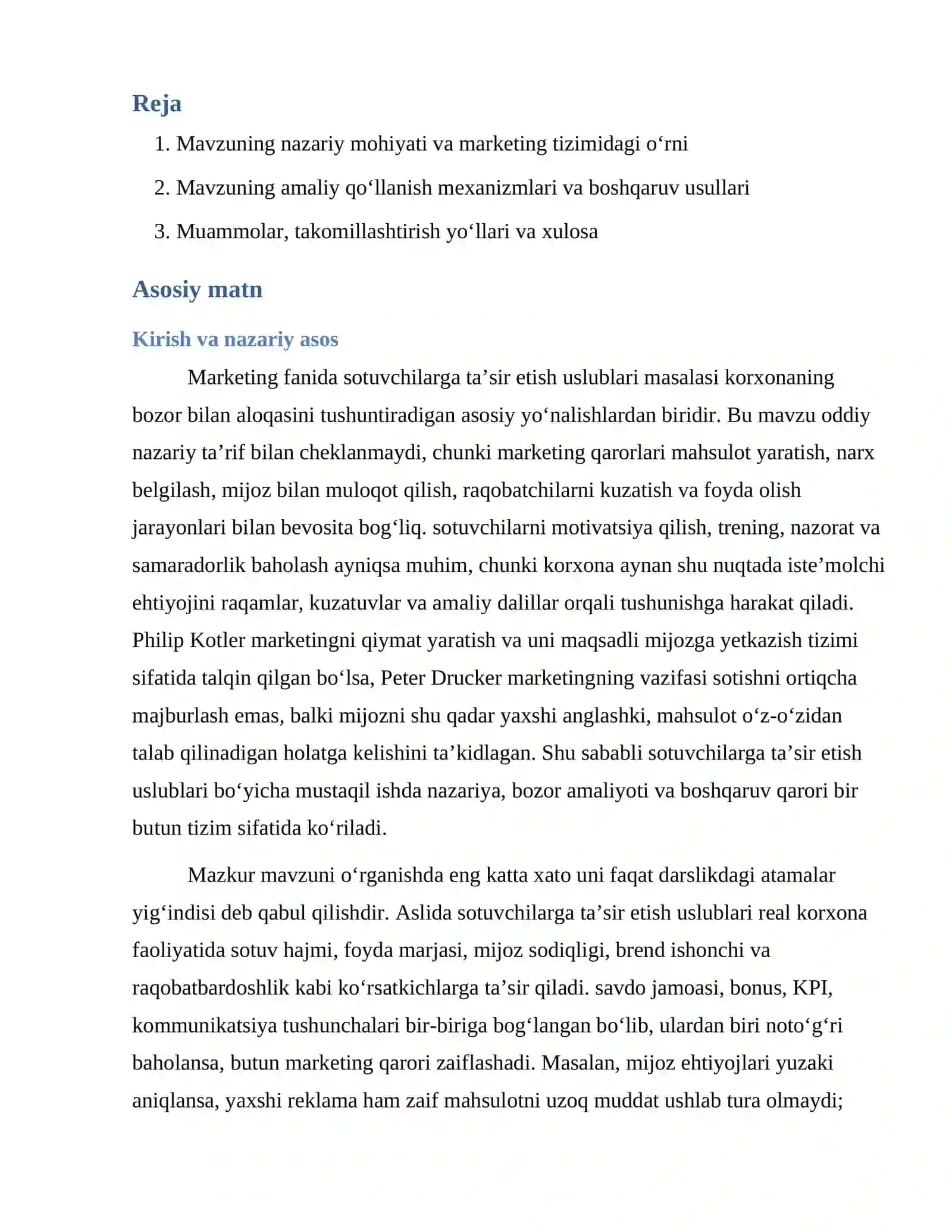 Sotuvchilarga ta’sir etish uslublari 2