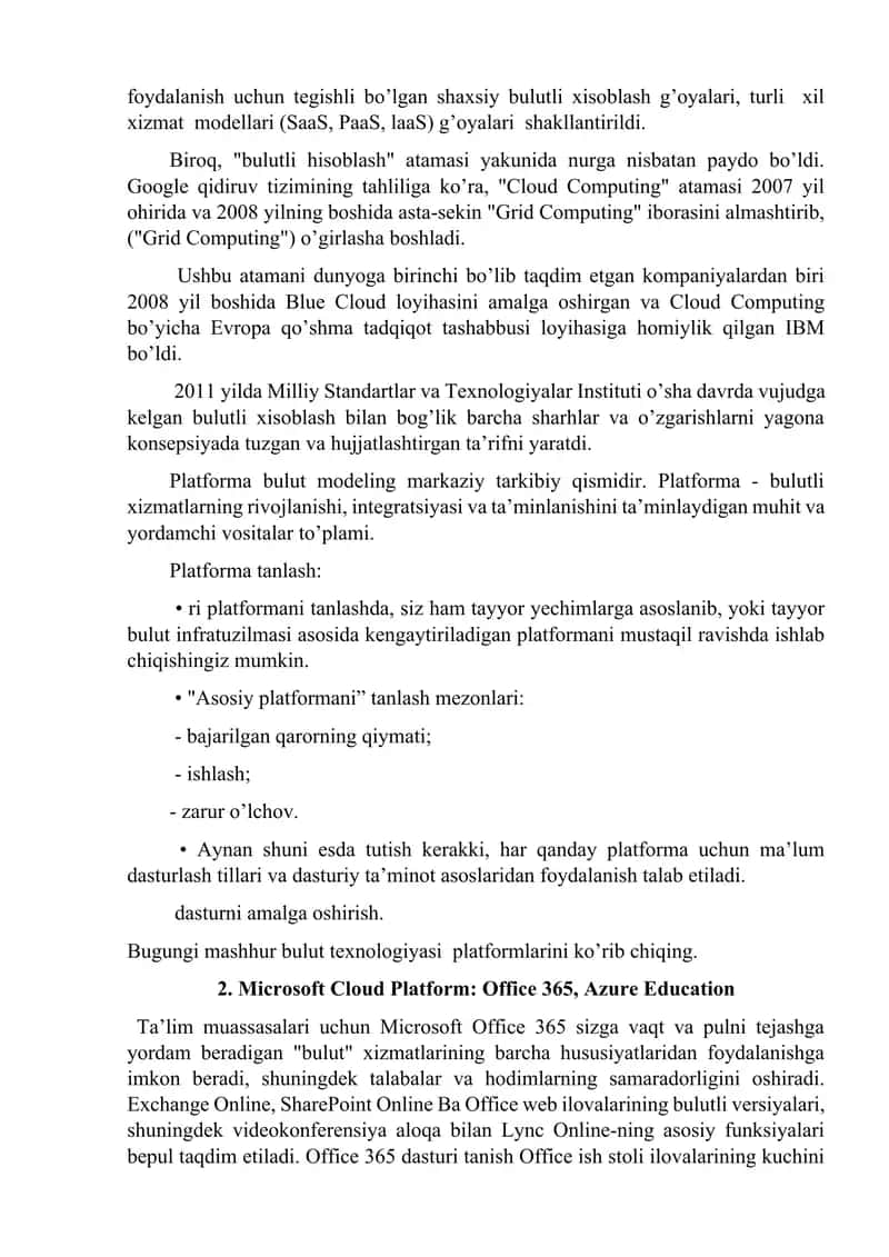 : Bulutli xizmat ko'rsatish platformalari (Dropbox, Yandex Disk,  GoogleApp,  MicrosoftOneDrive) va ularning imkoniyatlari. 2