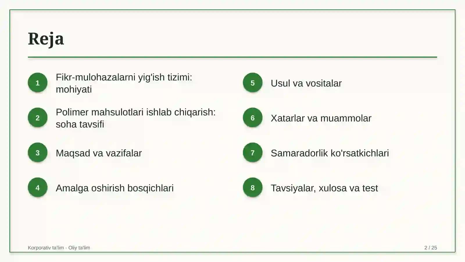 polimer mahsulotlari ishlab chiqarishda o'quvchilar fikr mulohazalarini yig'ish tizimi 9009 2