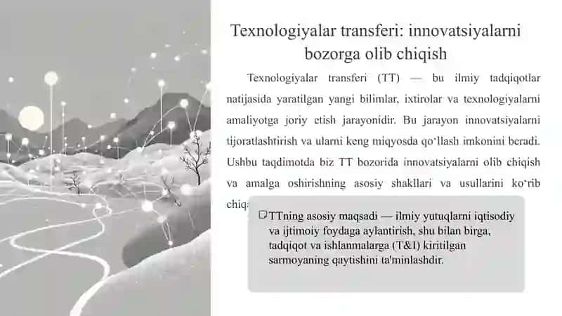 Texnologiyalar transferi bozorida innovatsiyalarni olib chiqish va amalga oshirish 2