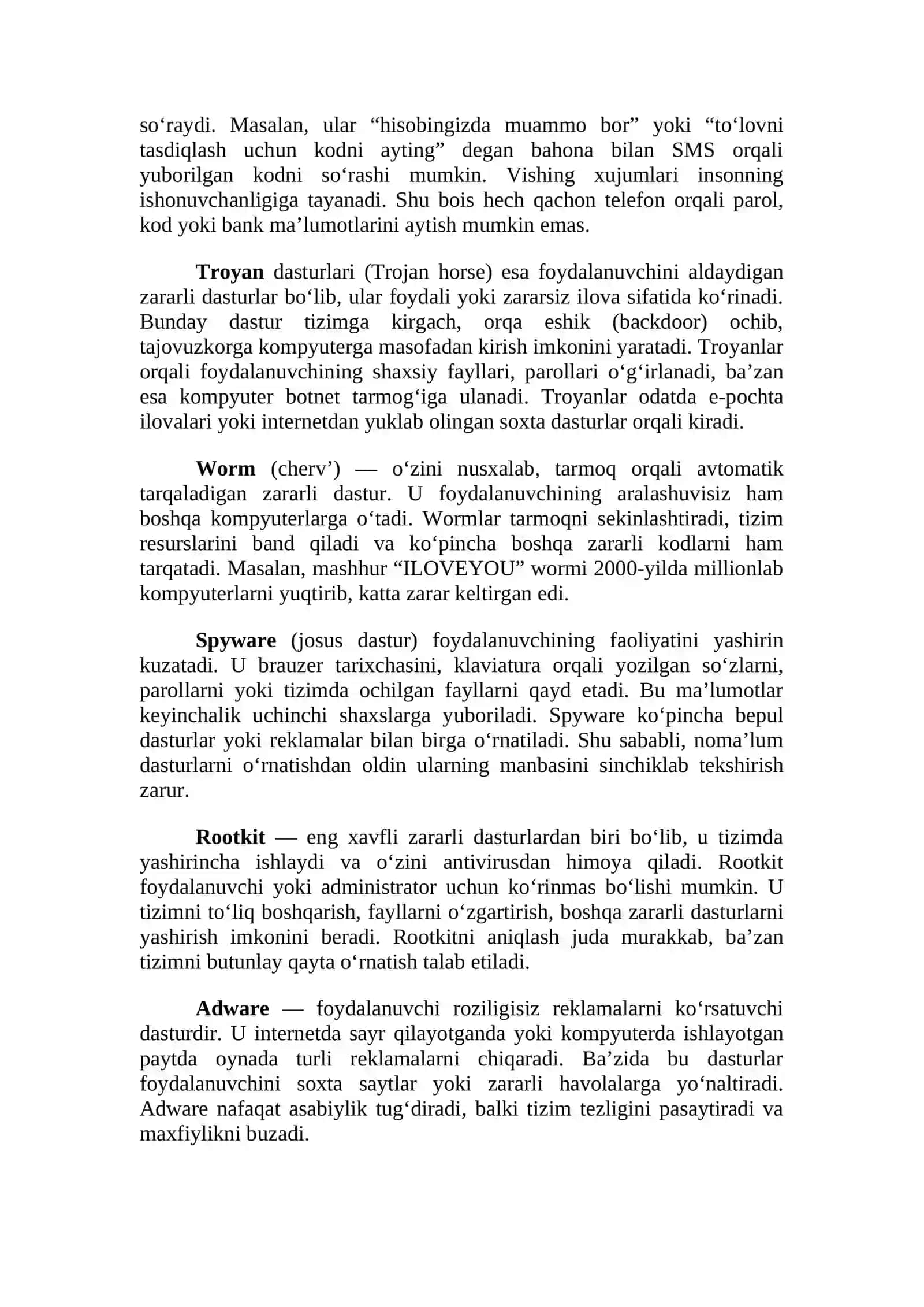 Phishing, Pharming, Vishing, Troyan, Worm, Spyware, Rootkit, Adware, Ransomware tushunchalari va xavfsizlikni taminlash 2