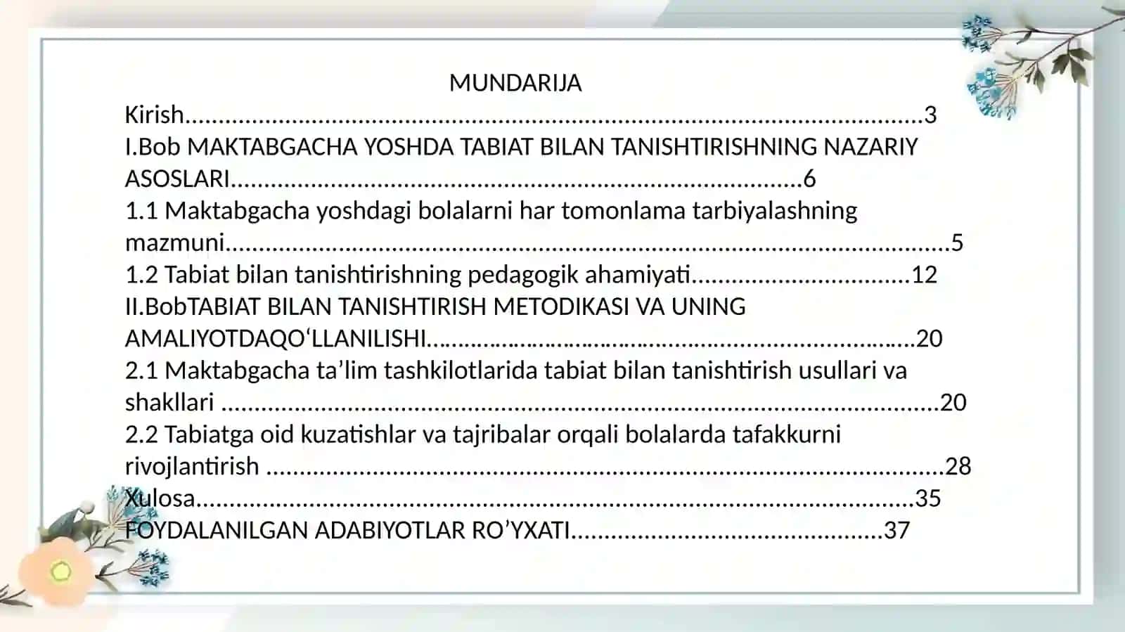 Maktabgacha ta'lim tashkilotlarida tabiat bilan tanishtirish metodikasi 2