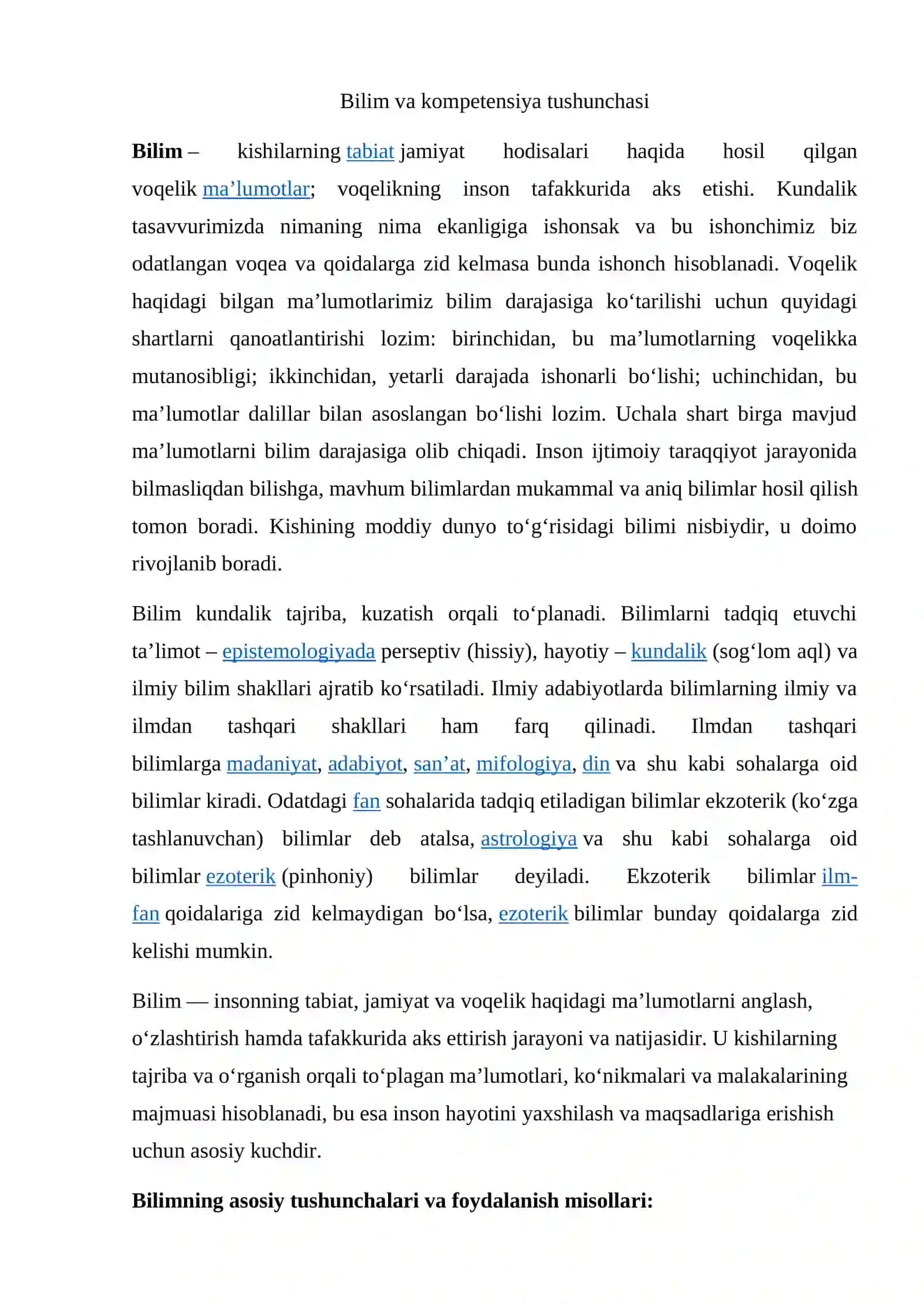 Bilim va kompetensiya tushunchasi 2