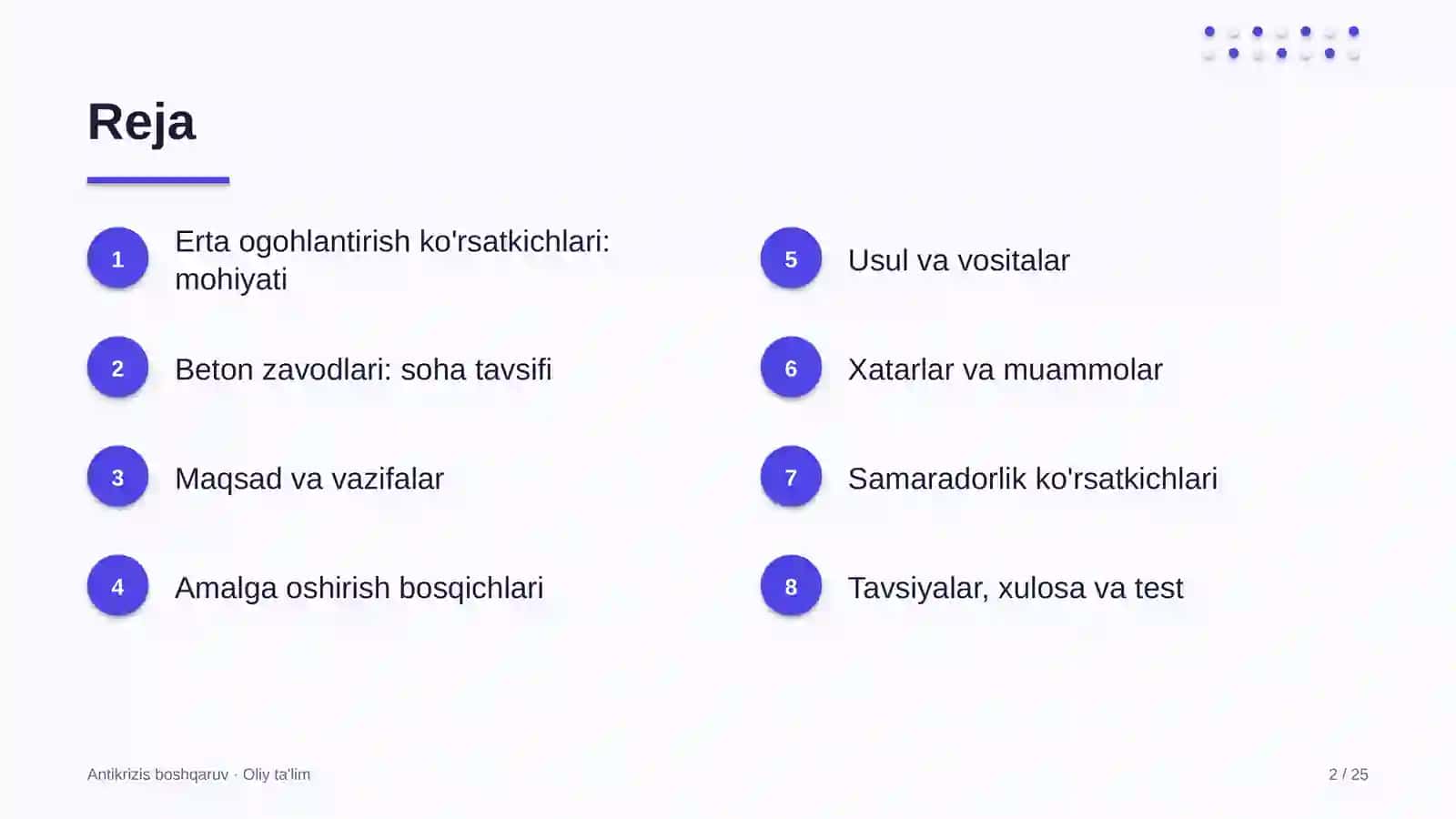 Beton zavodlarida erta ogohlantirish ko'rsatkichlarini belgilash 2