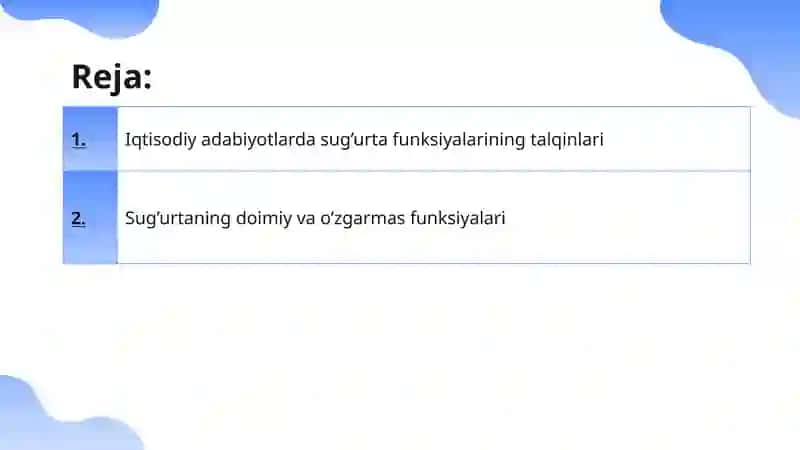 Sug’urtaning funksiyalari 2