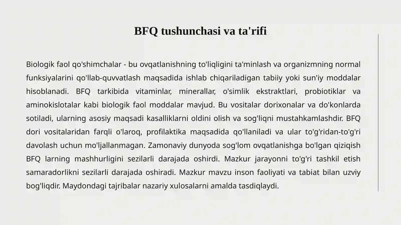 BIOLOGIK FAOL QO'SHIMCHALAR (BFQ) 2