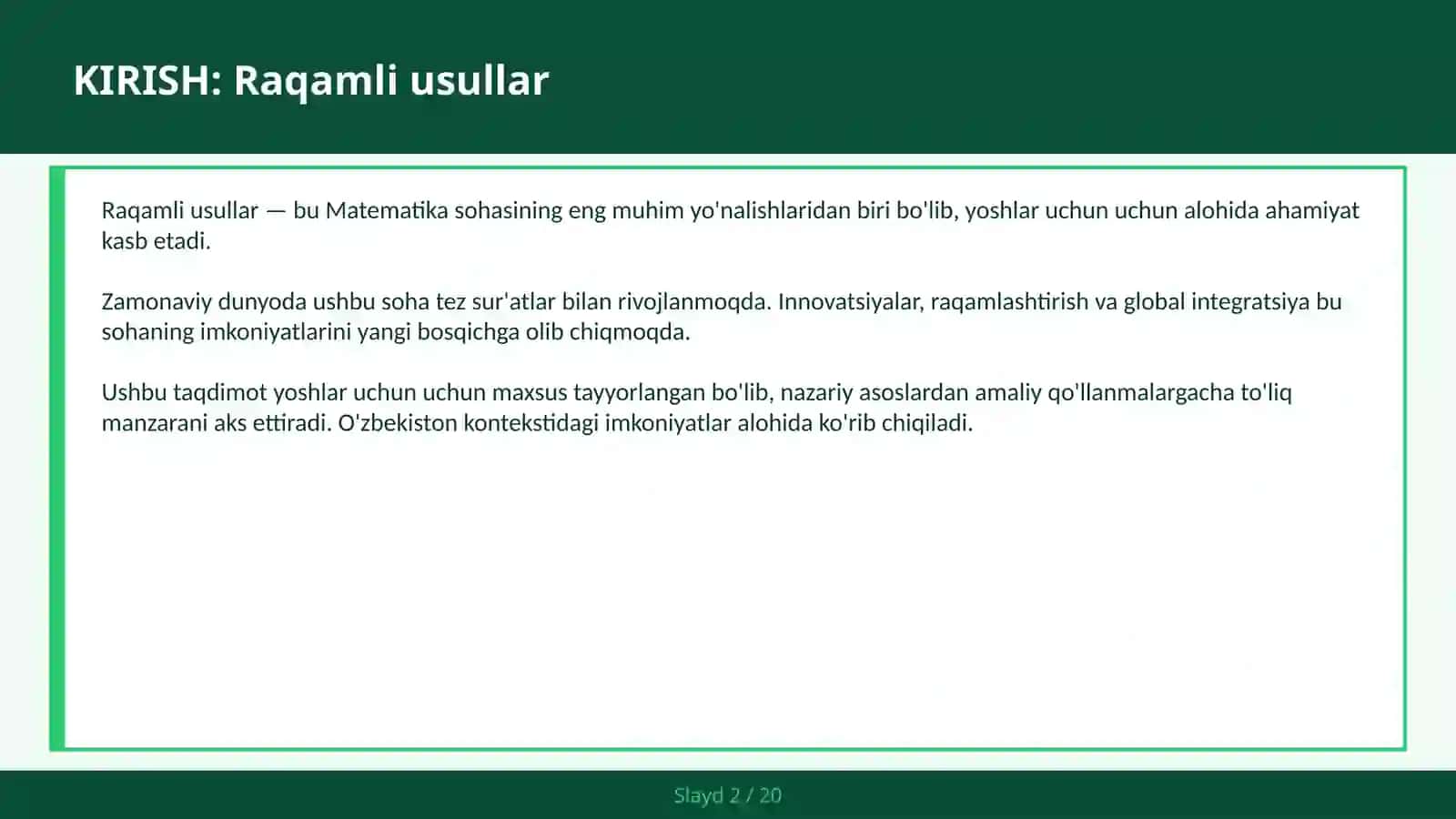 Raqamli usullar 2