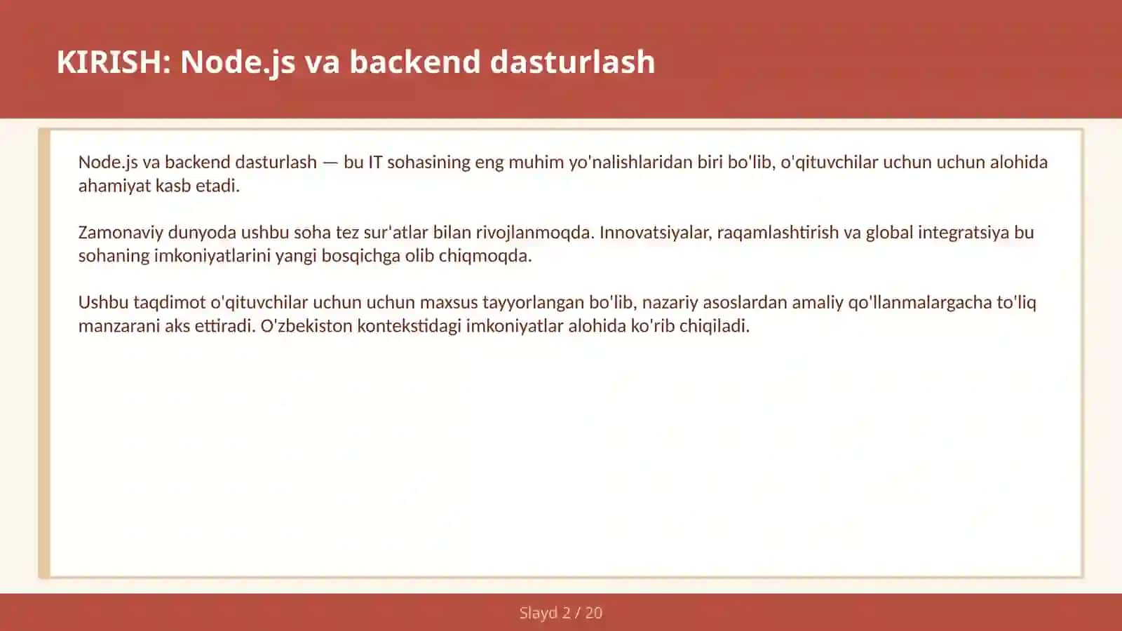 Node.js VA BACKEND DASTURLASH 2