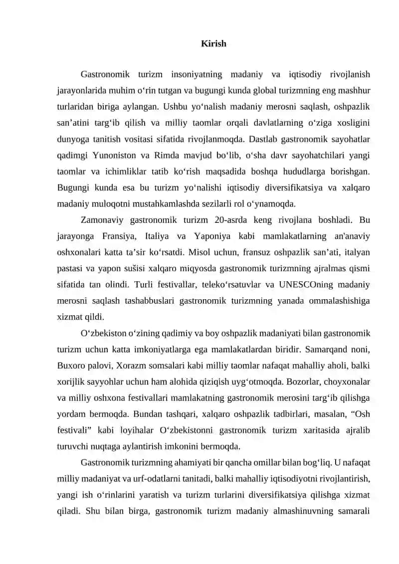 O’ZBEKISTONDA GASTRANOMIK TURIZM SALOHIYATI VA RIVOJLANISH STRATEGIYASI 2