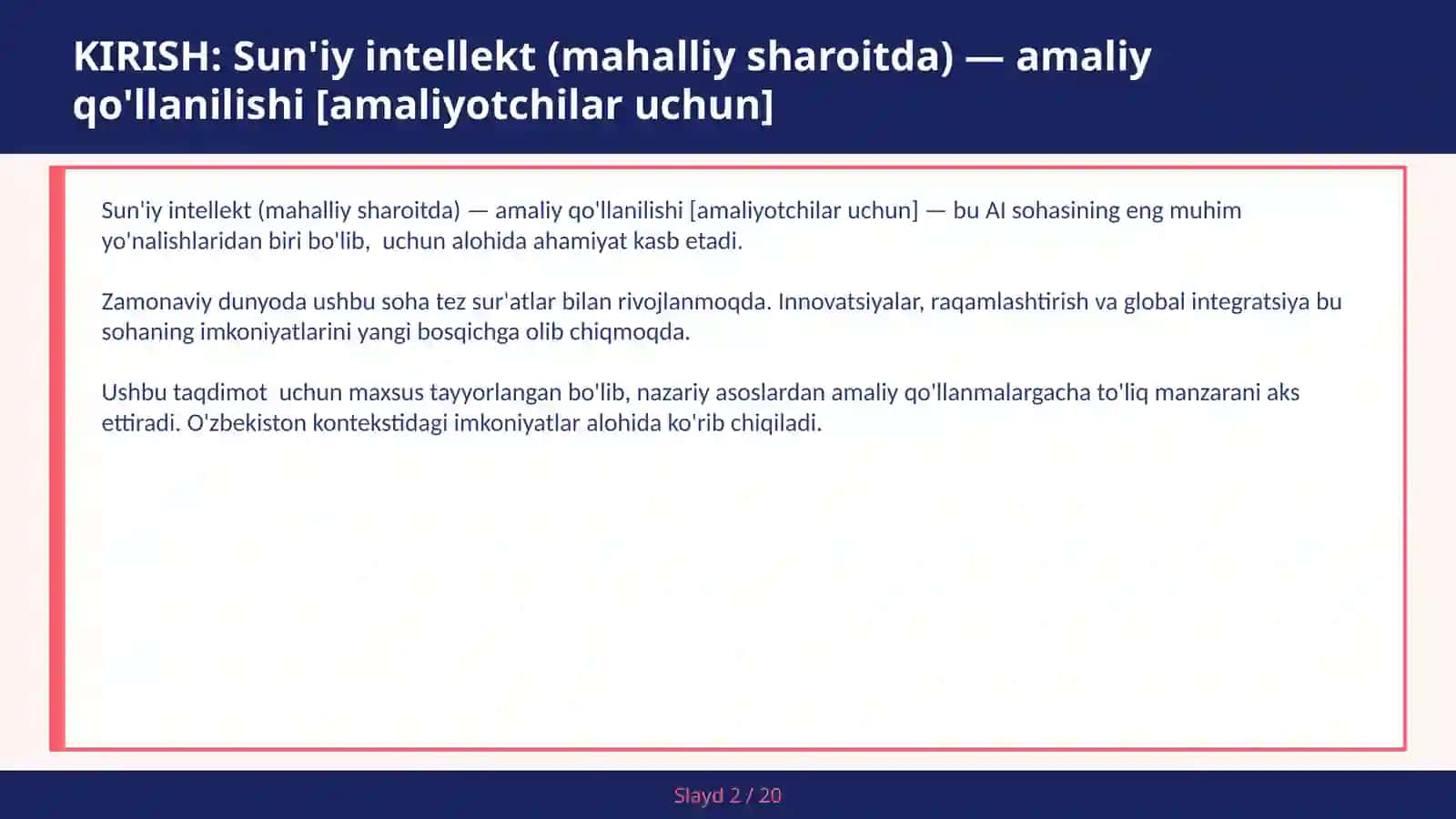 Sun'iy intellekt (mahalliy sharoitda) — amaliy qo'llanilishi [amaliyotchilar uchun] 2