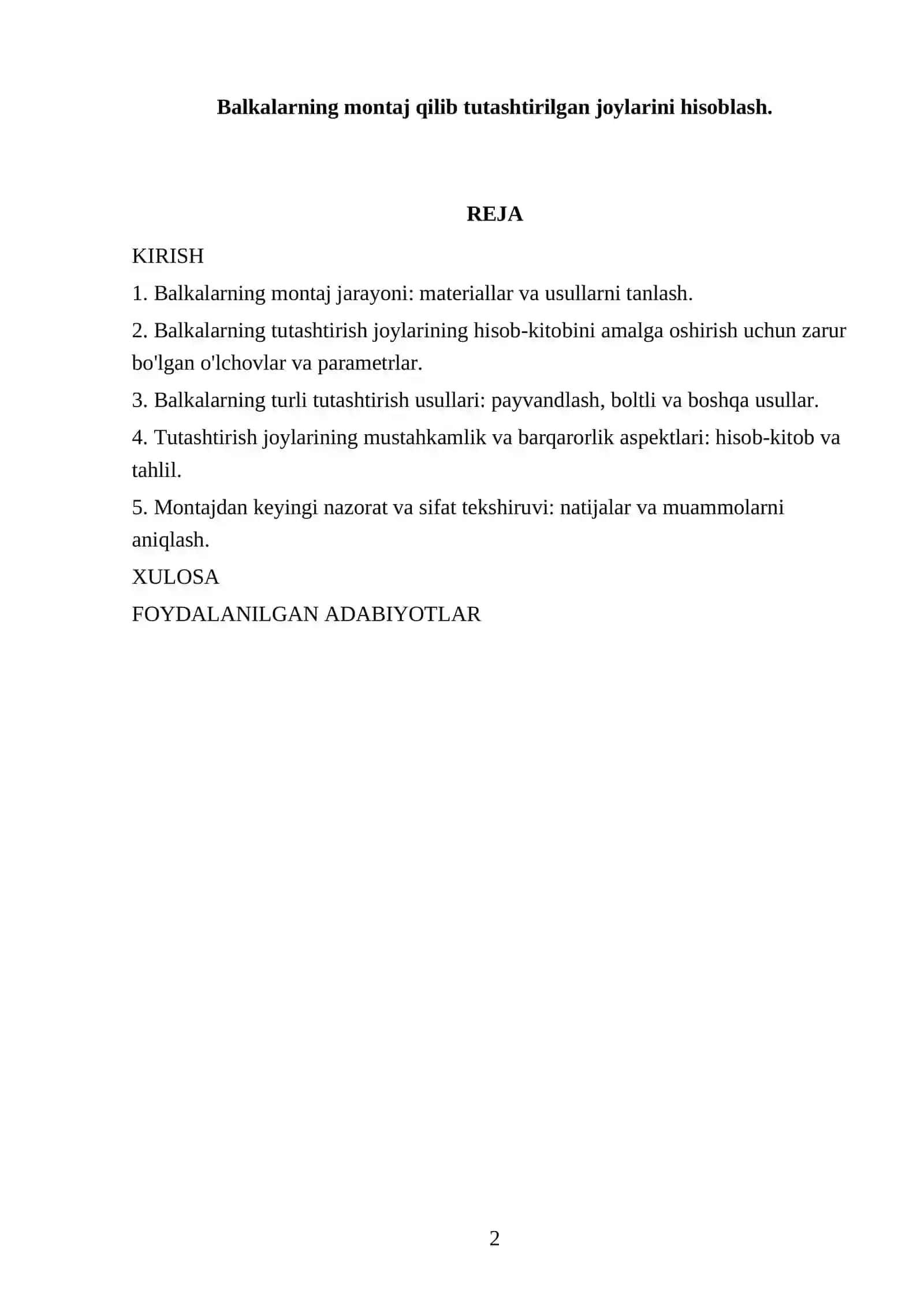 Balkalarning montaj qilib tutashtirilgan joylarini hisoblash 2
