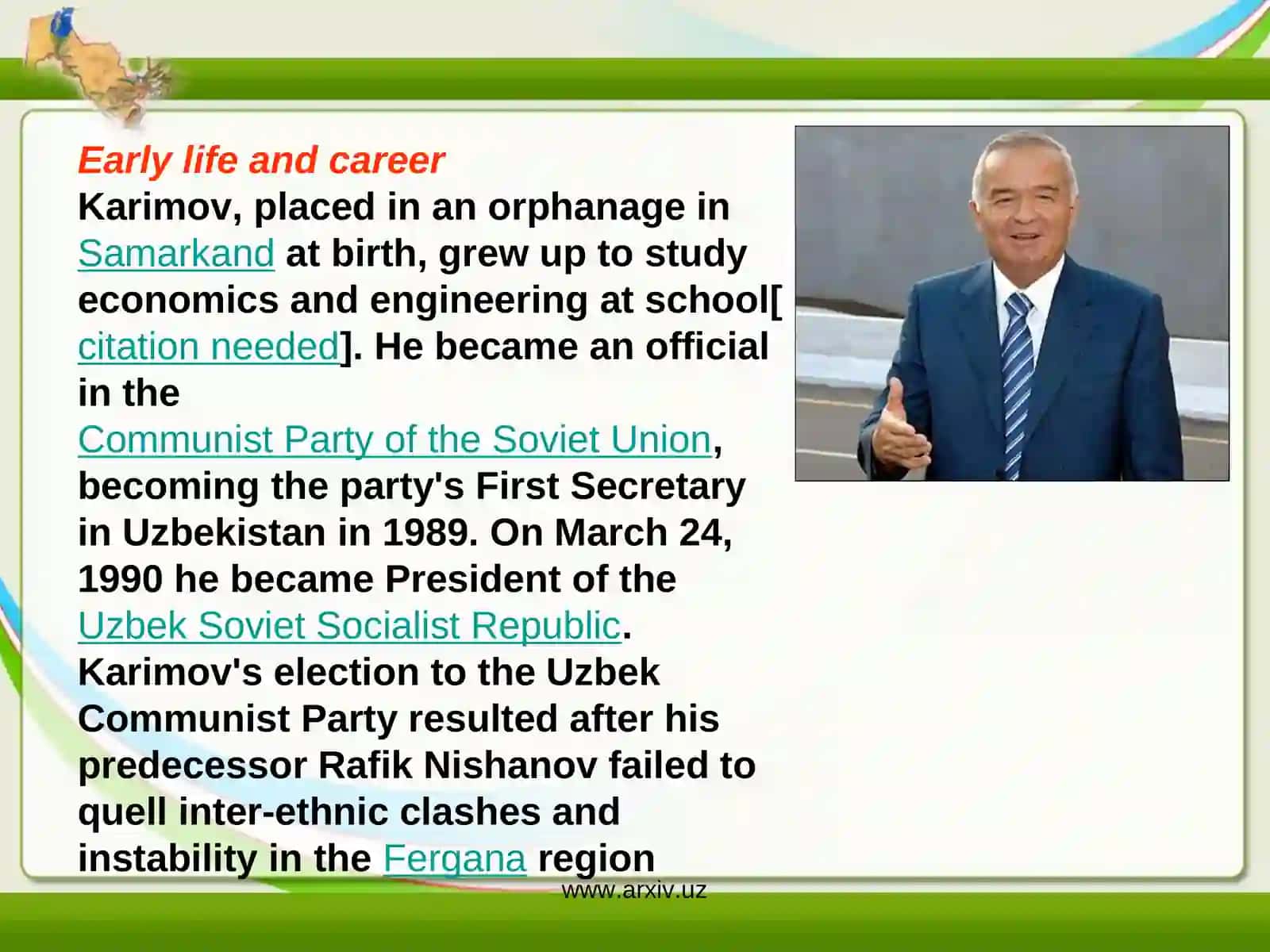 PRESIDENT OF UZBEKISTAN Islam Karimov 2