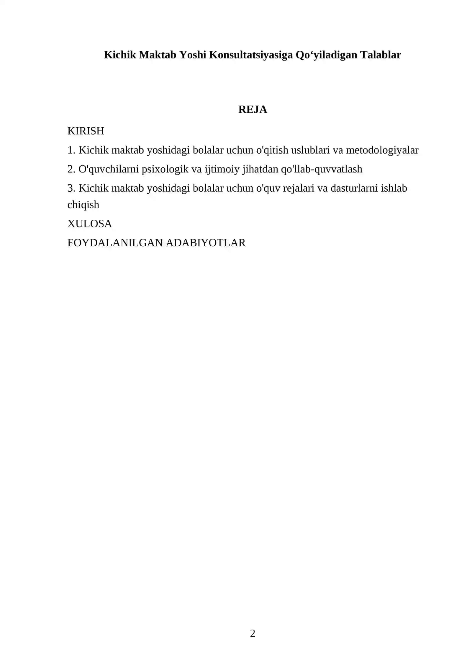 Kichik Maktab Yoshi Konsultatsiyasiga Qoʻyiladigan Talablar 2