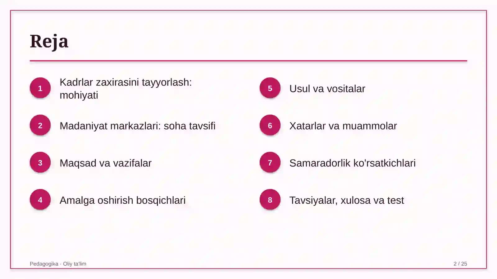 Madaniyat markazlarida kadrlar zaxirasini tayyorlash 2