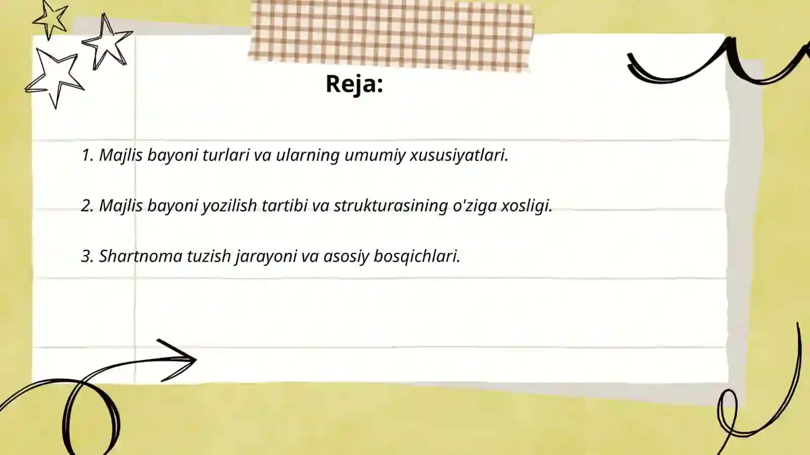 Majlis bayoni, shartnoma, ma'lumotnoma. Yozilish uslubi òziga xos xususiyatlari mavzusida BT 25 Boymamatova Marjona 2