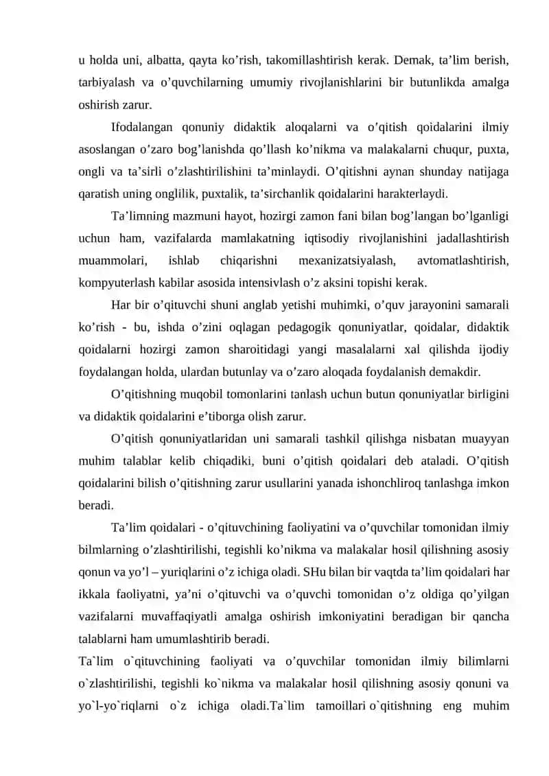 Ta’lim jarayonining qonuniyatlari va tamoyillari.Ta'lim  mazmuni 2