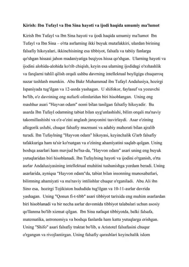 Ibn Tufayl va Ibn Sina hayoti va ijodi haqida umumiy ma'lumot 2