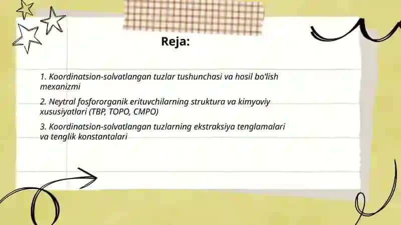 Koordinatsion-solvatlangan tuzlar ekstraksiyasi 2