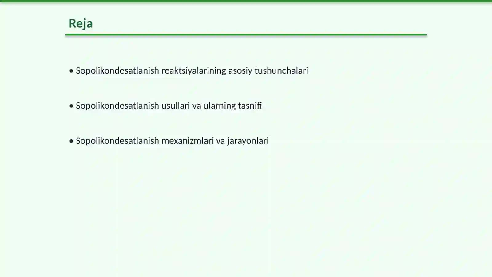 Sopolikondesatlanish reaktsiyalari;usullar, mexanizmlari, va sopolkondensatlanishda katalizotorlarning roli 2