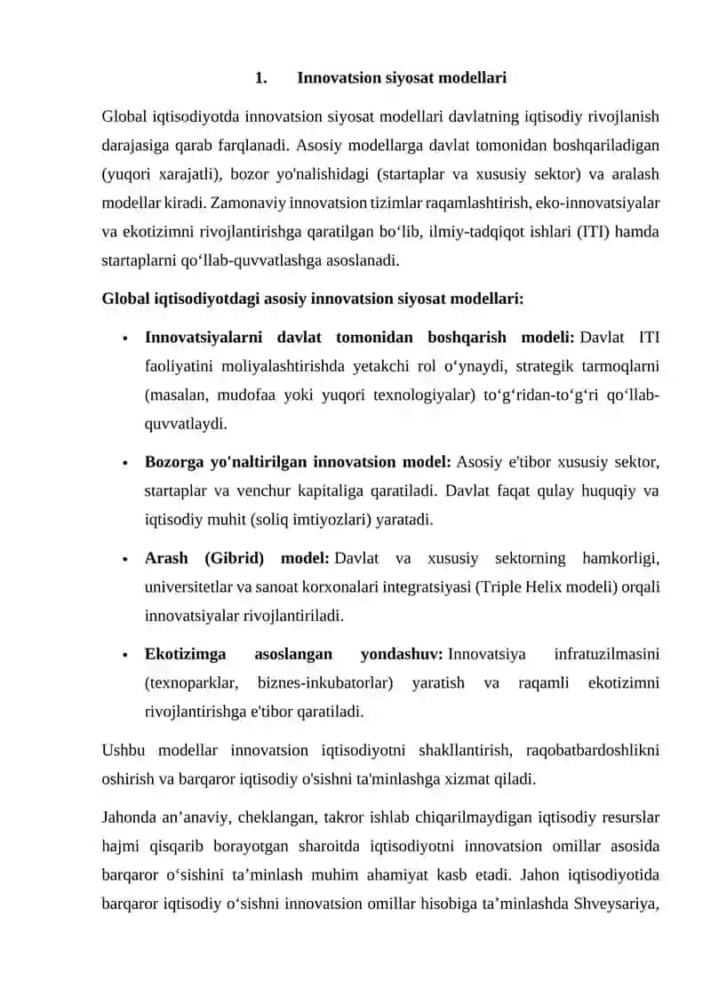 GLOBAL IQTISOYOTDA INNOVATSION SIYOSAT MODELLARI 2