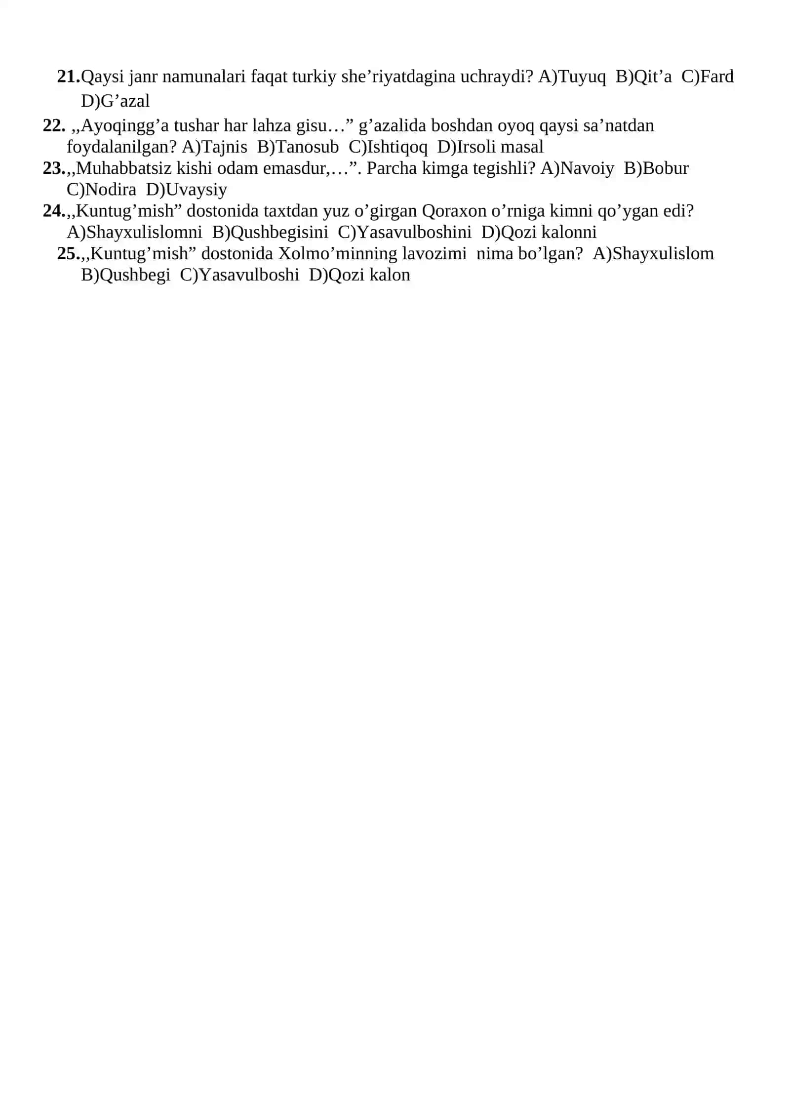 8-sinf ona tili va adabiyot II chorak test 2
