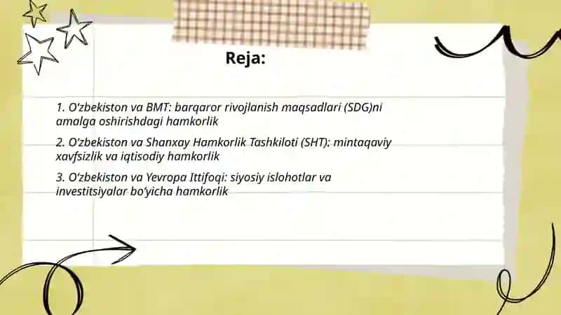 O‘zbekistonning xalqaro tashkilotlar bilan hamkorlik aloqalari 2