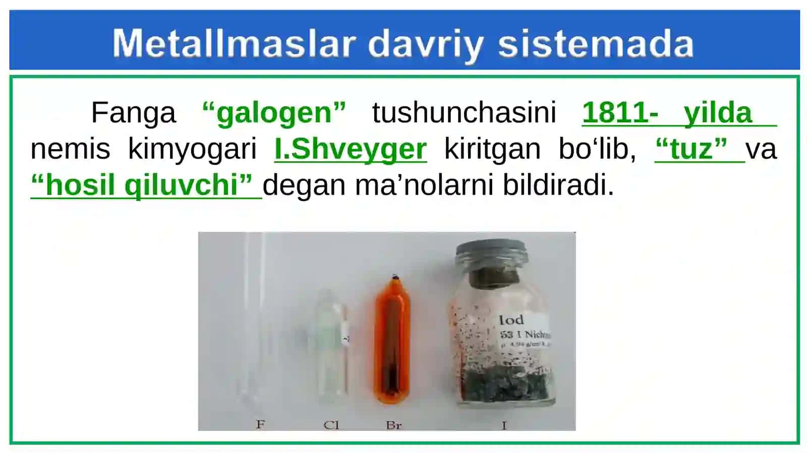 Galogenlarning davriy sistemadagi o‘rni. Atom tuzilishi. 2