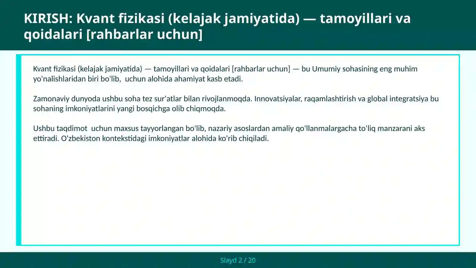Kvant fizikasi (kelajak jamiyatida) — tamoyillari va qoidalari [rahbarlar uchun] 2