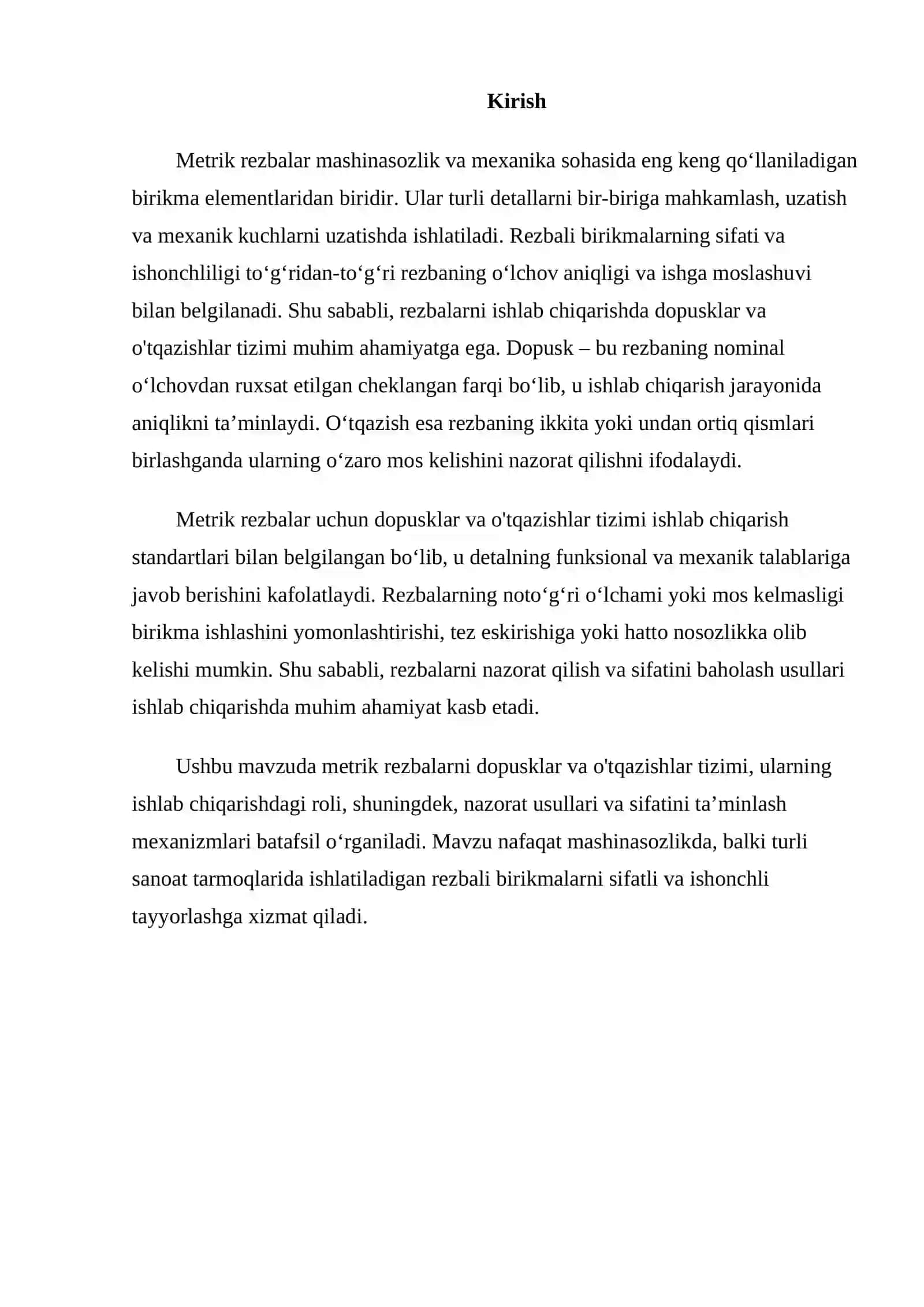Metrik rezbani dopusklar va o'tqazishlar sistemasi. 2