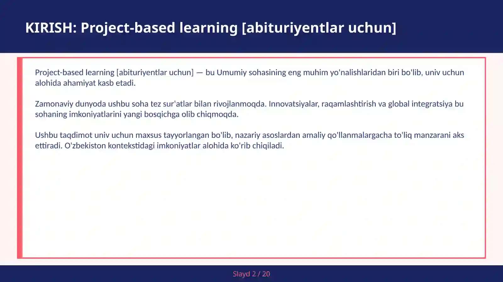 Project-based learning [abituriyentlar uchun] 2