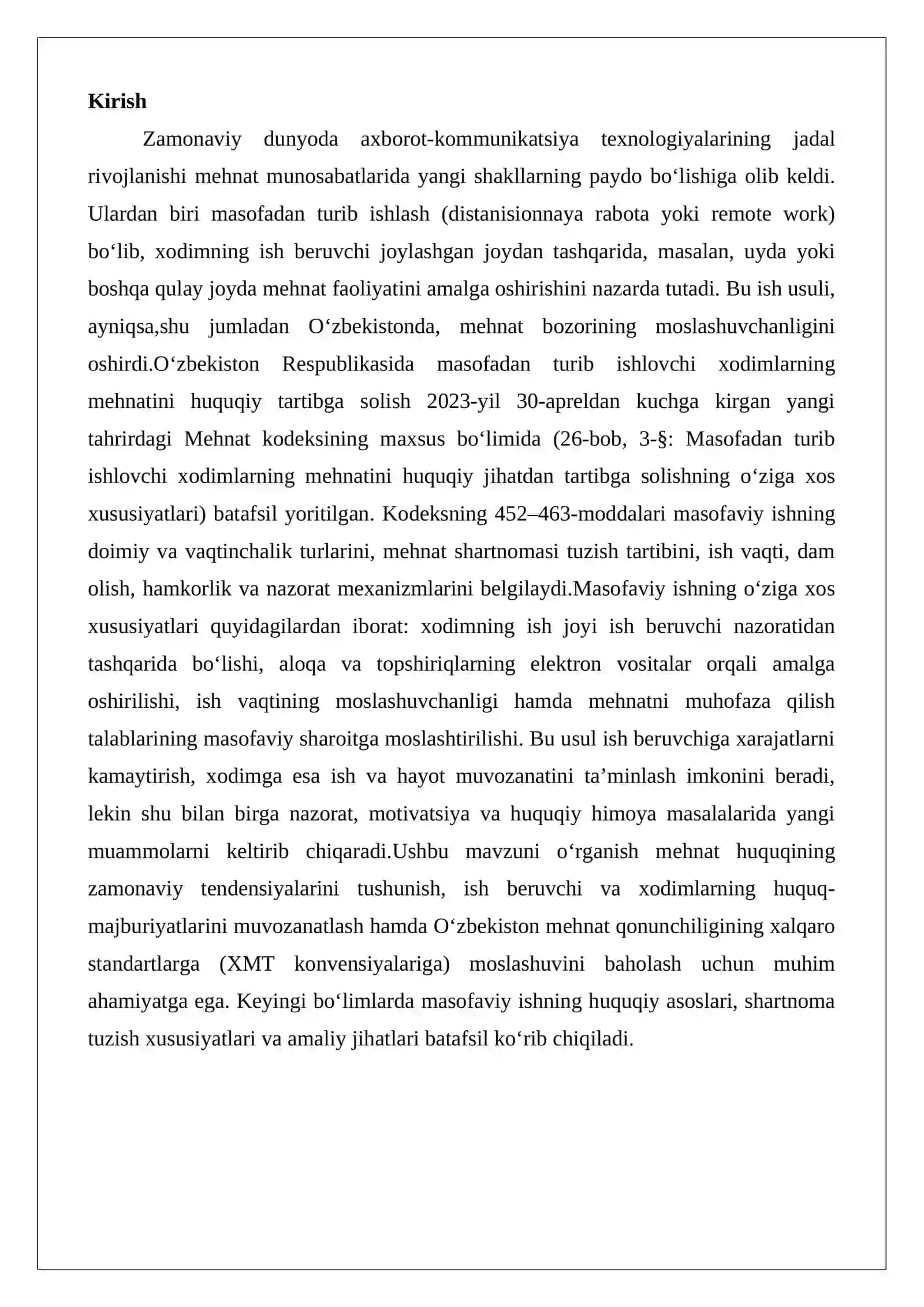 Masofadan turib ishlovchi xodimlarning huquq va majburiyatlari 2