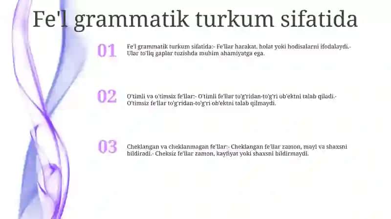 Fe'l grammatik turkum sifatida 2