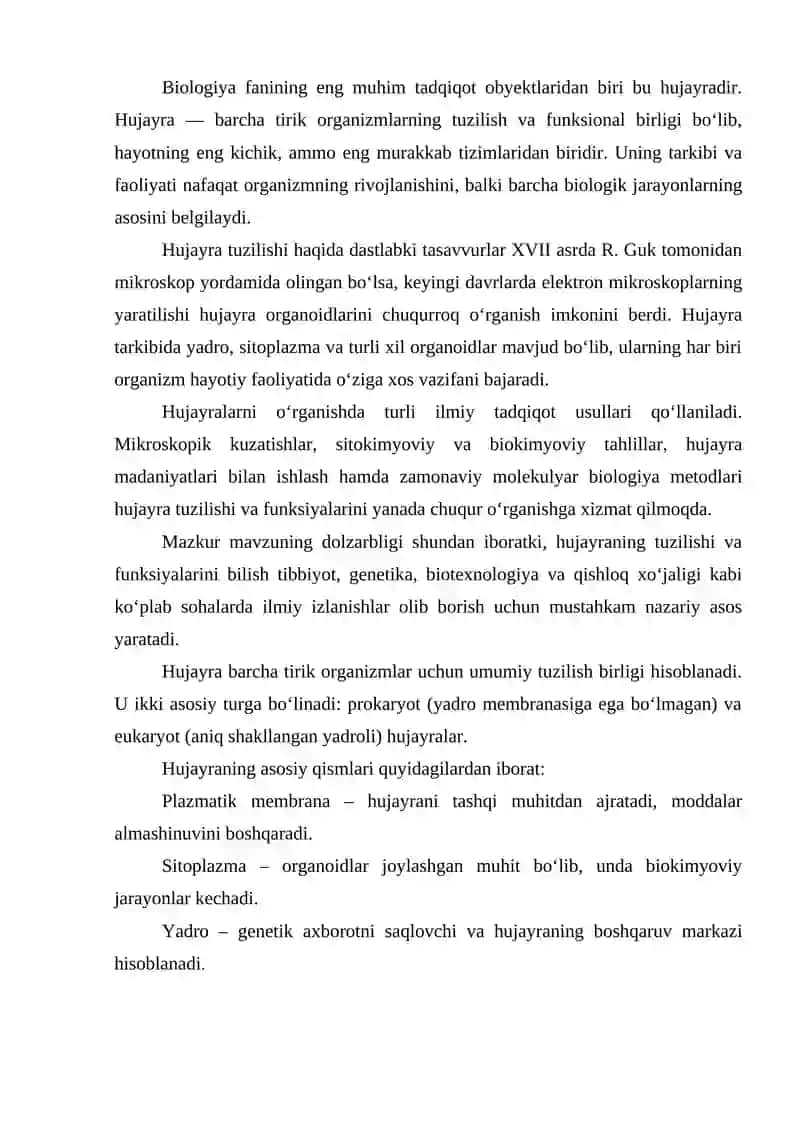 Sitologiya: hujayra tuzilishi, funksiyalari va tadqiqot usullari 2