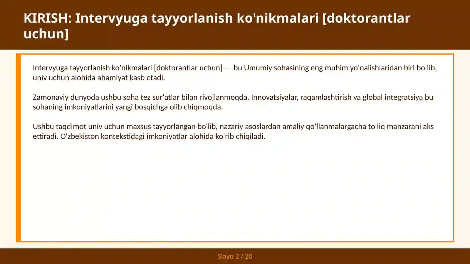 Intervyuga tayyorlanish ko'nikmalari [doktorantlar uchun] 2