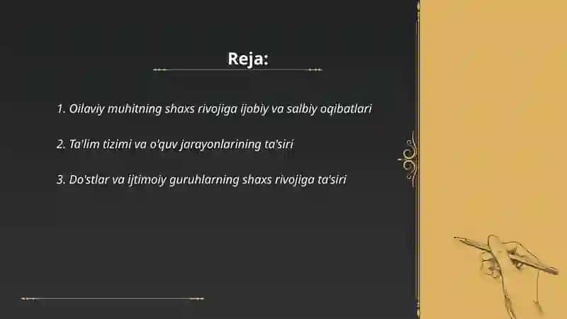 Oilaviy muhitning shaxs rivojiga ijobiy va salbiy oqibatlari 2
