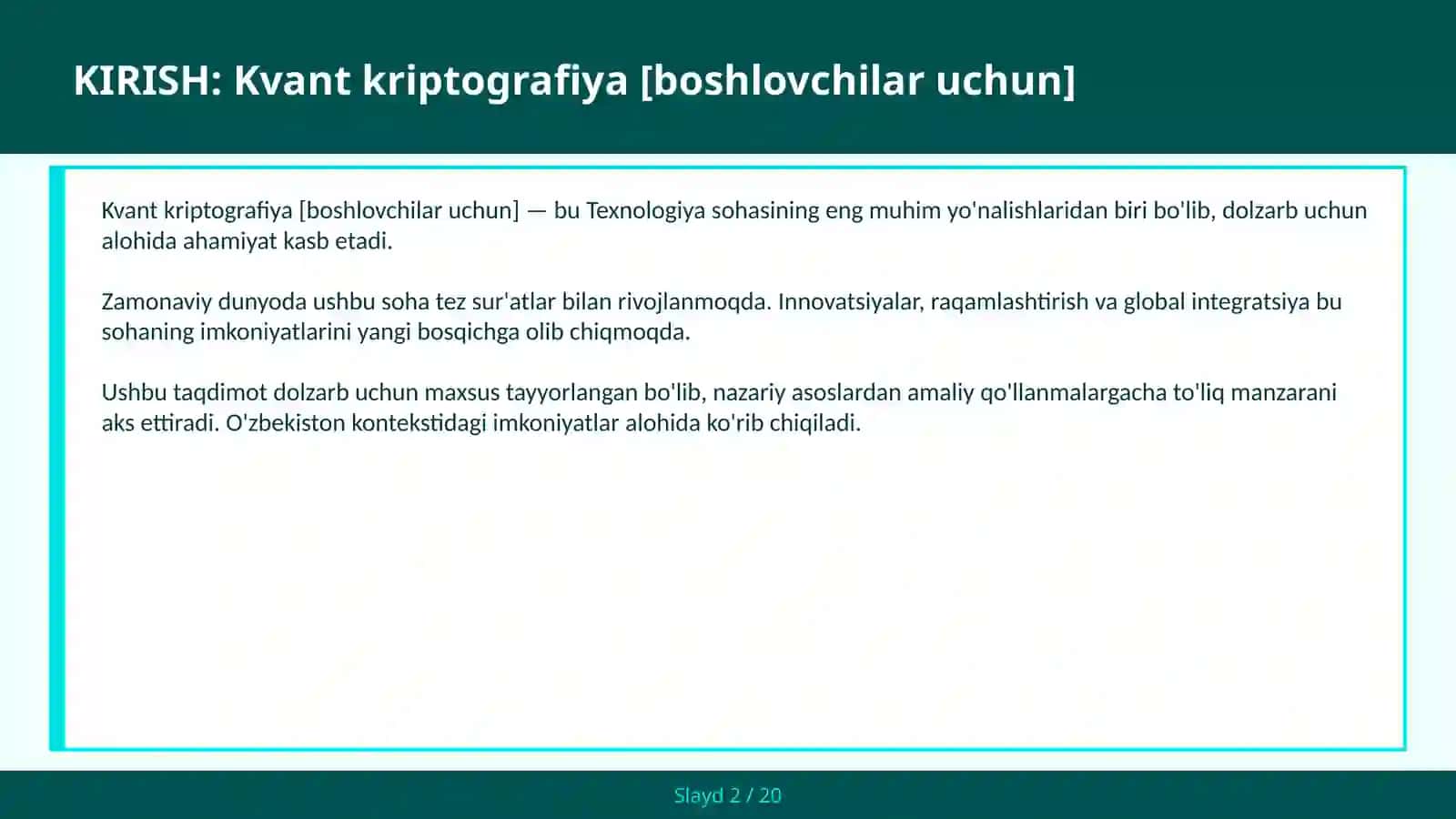 Kvant kriptografiya [boshlovchilar uchun] 2